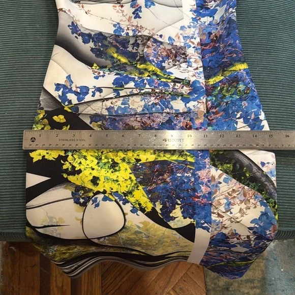Clover Canyon Blue  and yellow Floral Printed Neoprene Bodycon Mini dress S - Picture 9 of 11